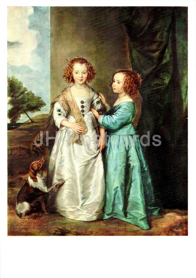 peinture d'Anthonis van Dyck - Elizabeth Warthon - chien - Art flamand - Carte grand format - 1971 - Russie URSS - inutilisé 