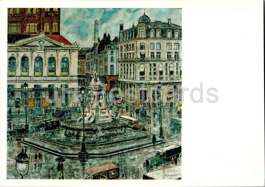 Gemälde von Pierre Thevenet – Brüssel – Porte de Namur – Belgische Kunst – Großformatige Karte – 1974 – Russland UdSSR – unbenutzt 