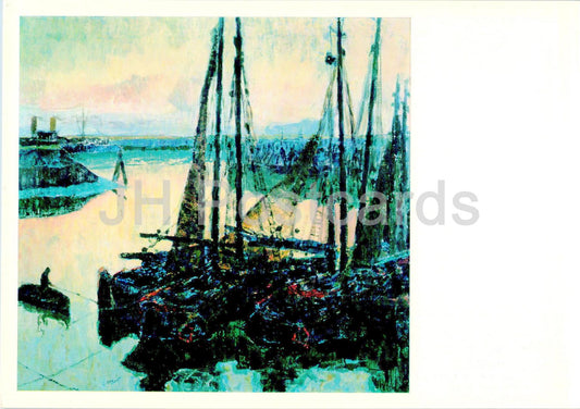 peinture de Léon Londot - Zeebrugge la nuit - Art belge - Carte grand format - 1974 - Russie URSS - inutilisé 