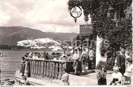 St. Wolfgang - Weisses Rossl - restaurant terrace - lake - people - Wolfgangsee - 8498 - old postcard - Austria - unused - JH Postcards