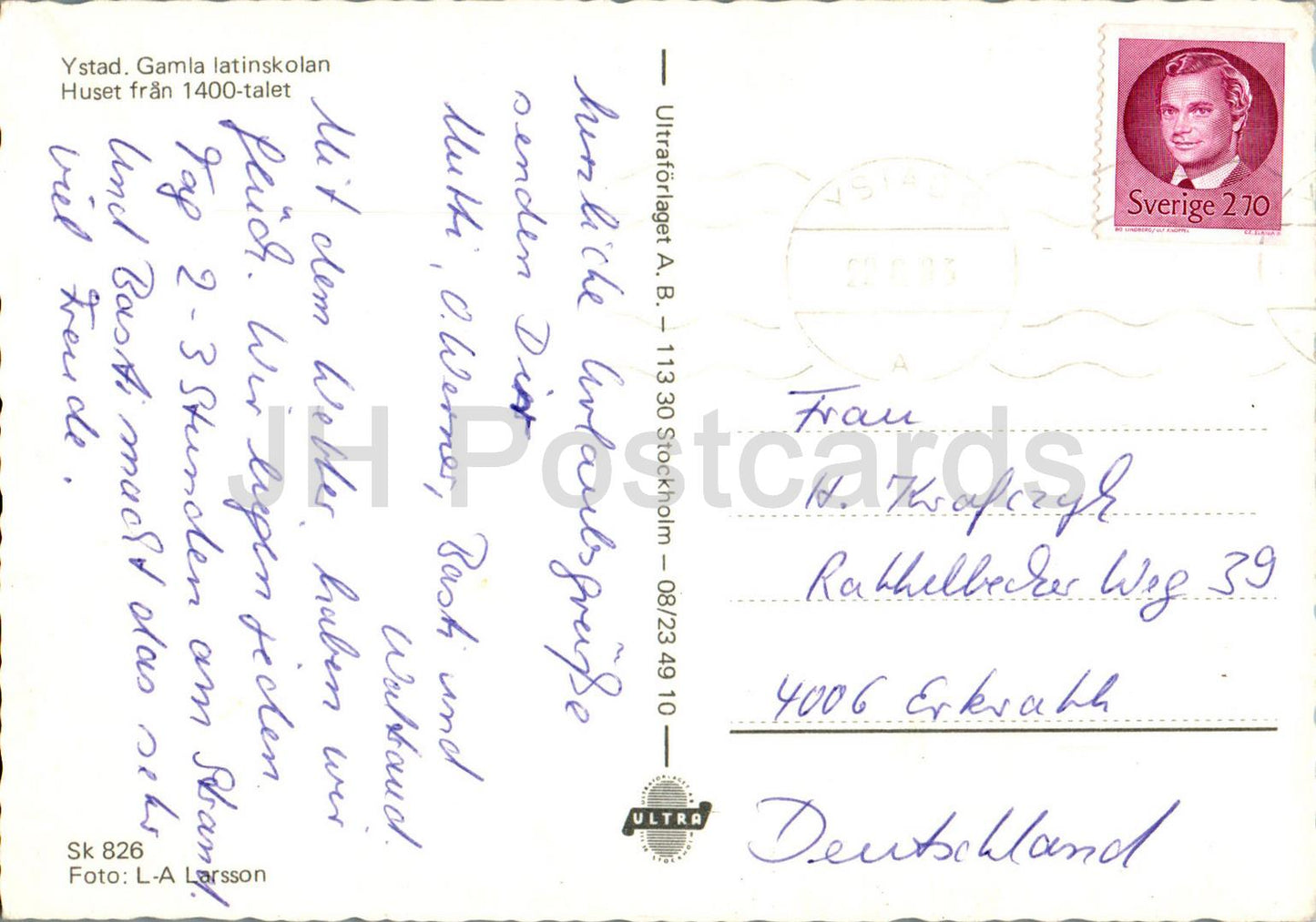 Ystad - Gamla latinskolan - Ancienne école latine - église - Sk 826 - 1986 - Suède - d'occasion