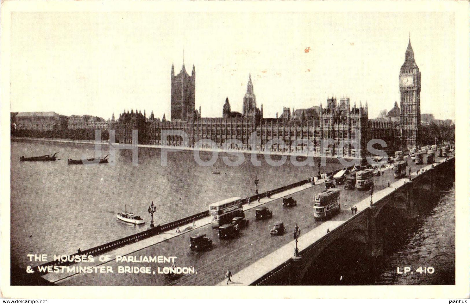 London - Houses of Parliament and Westminster Bridge - 410 - old postcard - 1951 - United Kingdom - England - used - JH Postcards