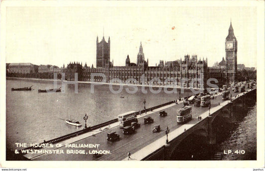 London - Houses of Parliament and Westminster Bridge - 410 - old postcard - 1951 - United Kingdom - England - used - JH Postcards