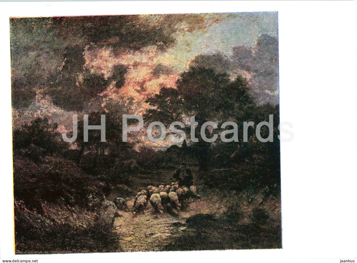 painting by Jules Dupre - Evening - sheep - French art - 1961 - Russia USSR - unused - JH Postcards