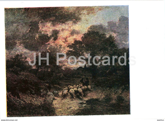 painting by Jules Dupre - Evening - sheep - French art - 1961 - Russia USSR - unused - JH Postcards