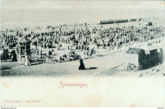 Scheveningen - Beach Scene with Bathing Huts and Crowds - 4056 - old postcard - 1900s - Netherlands - unused - JH Postcards
