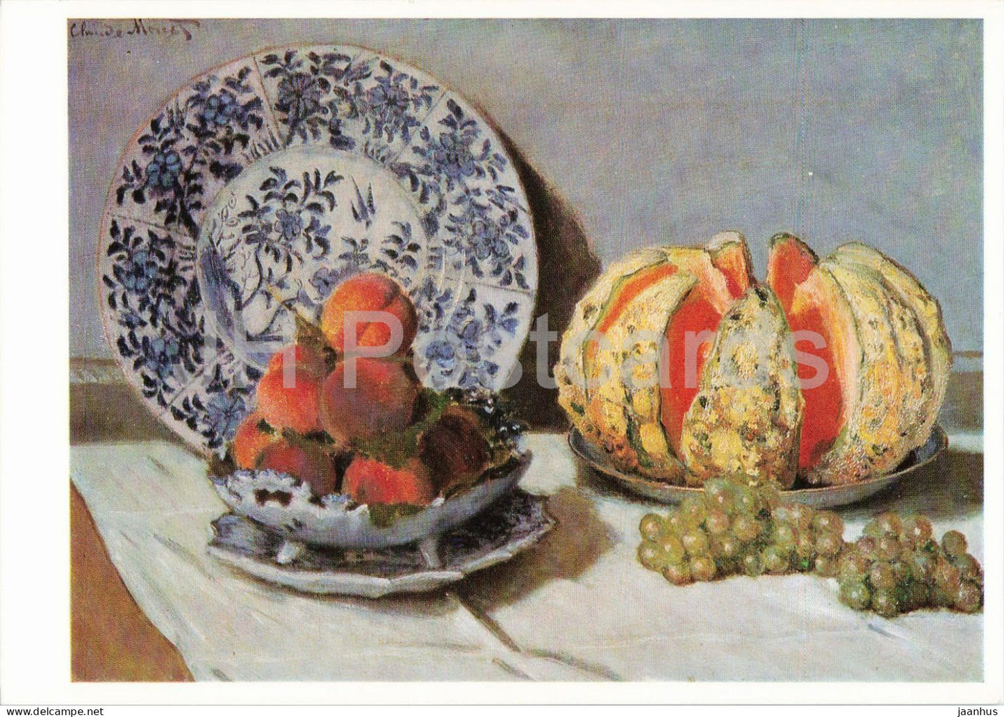 painting by Claude Monet - Still Life - grape - peach - pumpkin - French art - Portugal - unused - JH Postcards