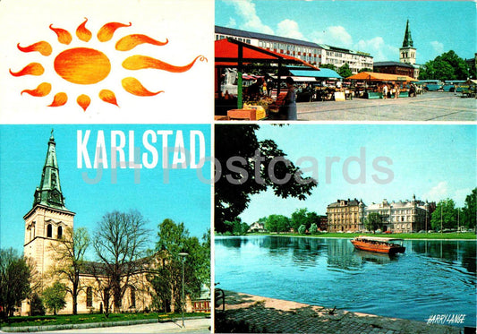 Karlstad - Stora torget - Domkyrkan - Klaralven - cathédrale - marché - multiview - R 318 - Suède - inutilisé 