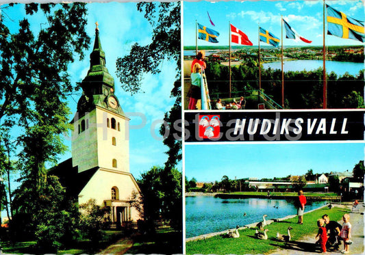 Hudiksvall - church - flags - multiview - 4296 - 1968 - Sweden - used