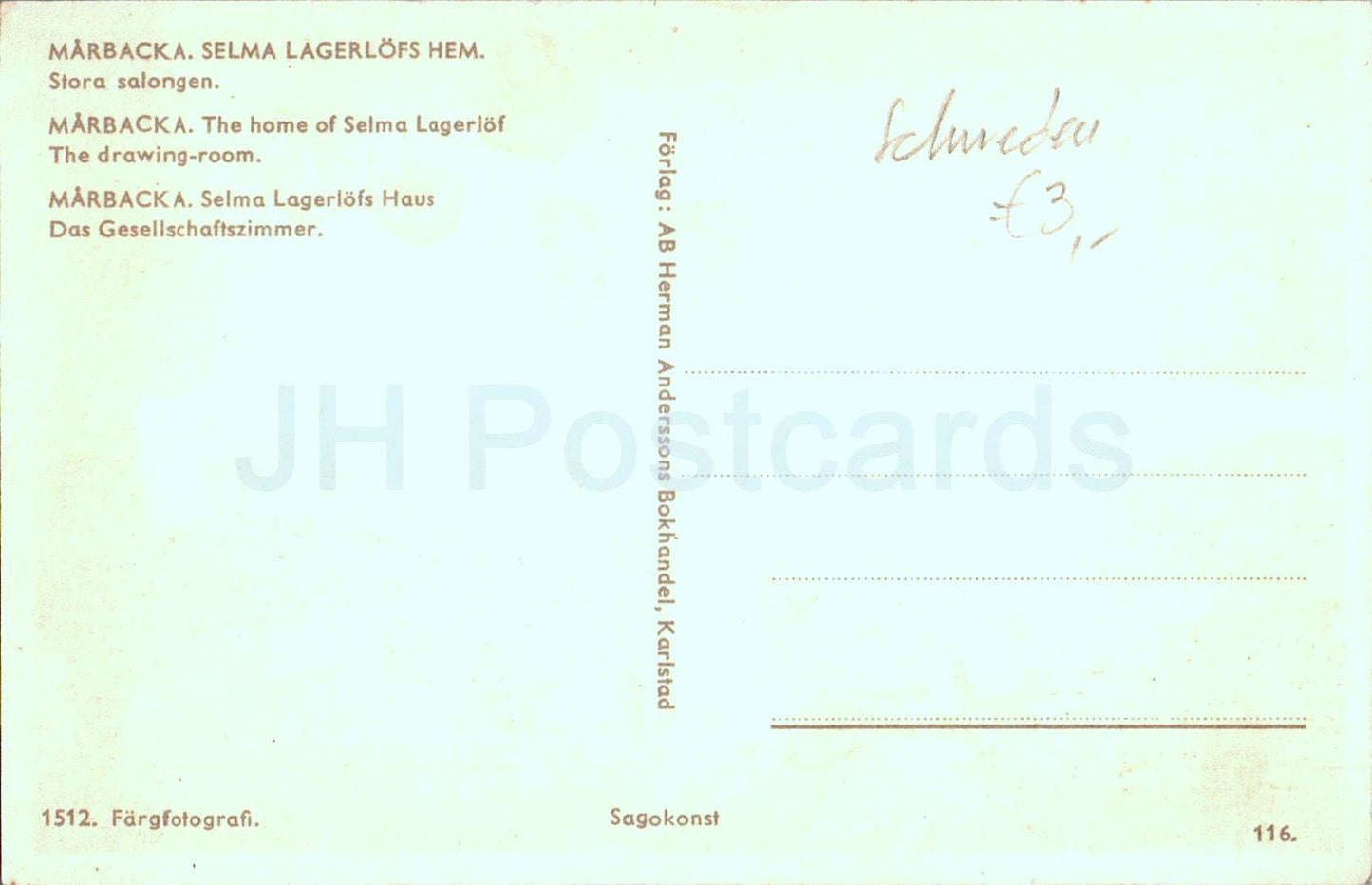 Marbacka - Selma Lagerlöfs Hem - Stora Salongen - Selma Lagerlöfs Zuhause - Klavier - 116 - alte Postkarte - Schweden - gebraucht 