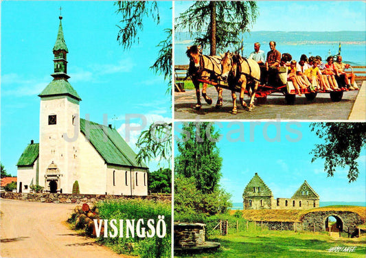 Visingso - Brahekyrkan - Remmalag - Visingsborg - cheval - ruines du château - église - multiview - L 784 - Suède - inutilisé 
