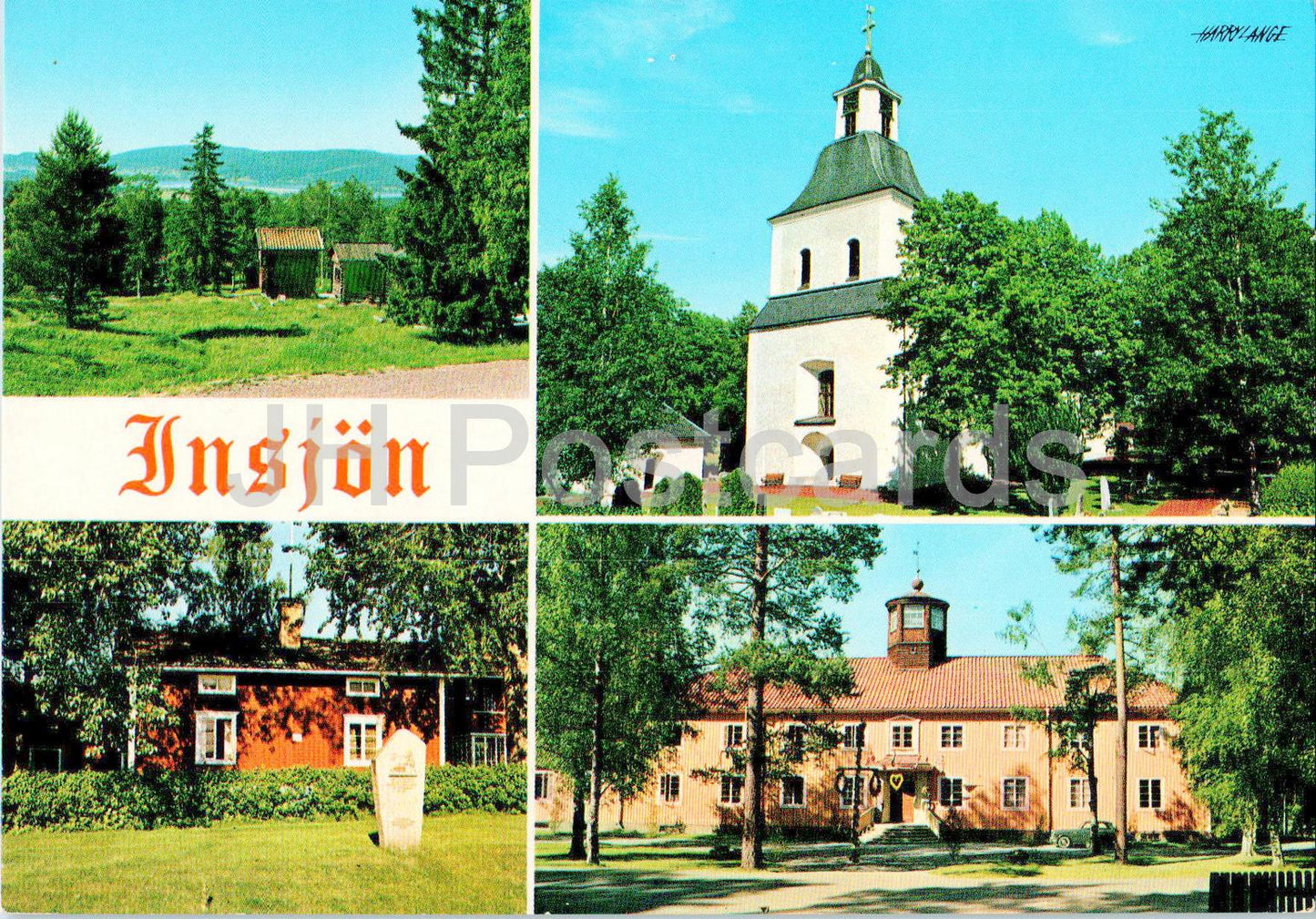 Insjon - Utskit fran Saterglantan - kyrka - turisthotellet - église - hôtel - multiview - L 530 - Suède - inutilisé 