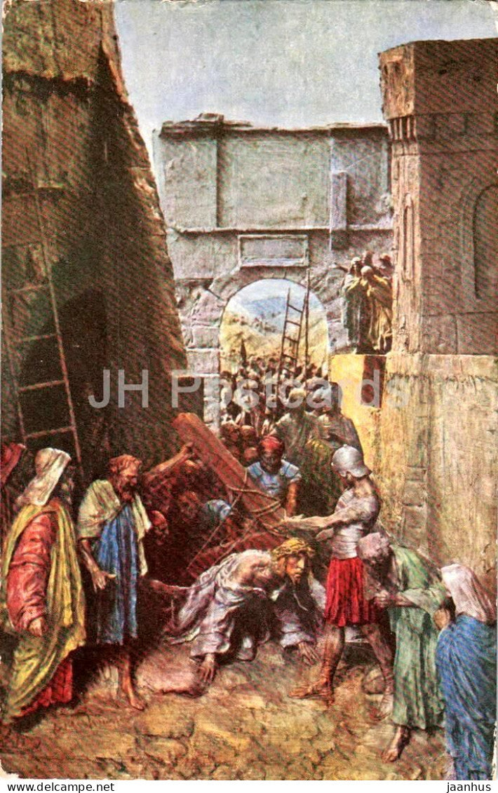 painting by Mastroianni - Vie du Christ - Christ falls the Second Time - 49 - old postcard - 1926 - France - used - JH Postcards