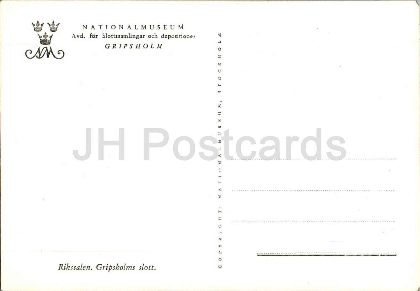 Gripsholms Slott - Rikssalen - Gripsholm - The National Hall - castle - old postcard - Sweden - unused