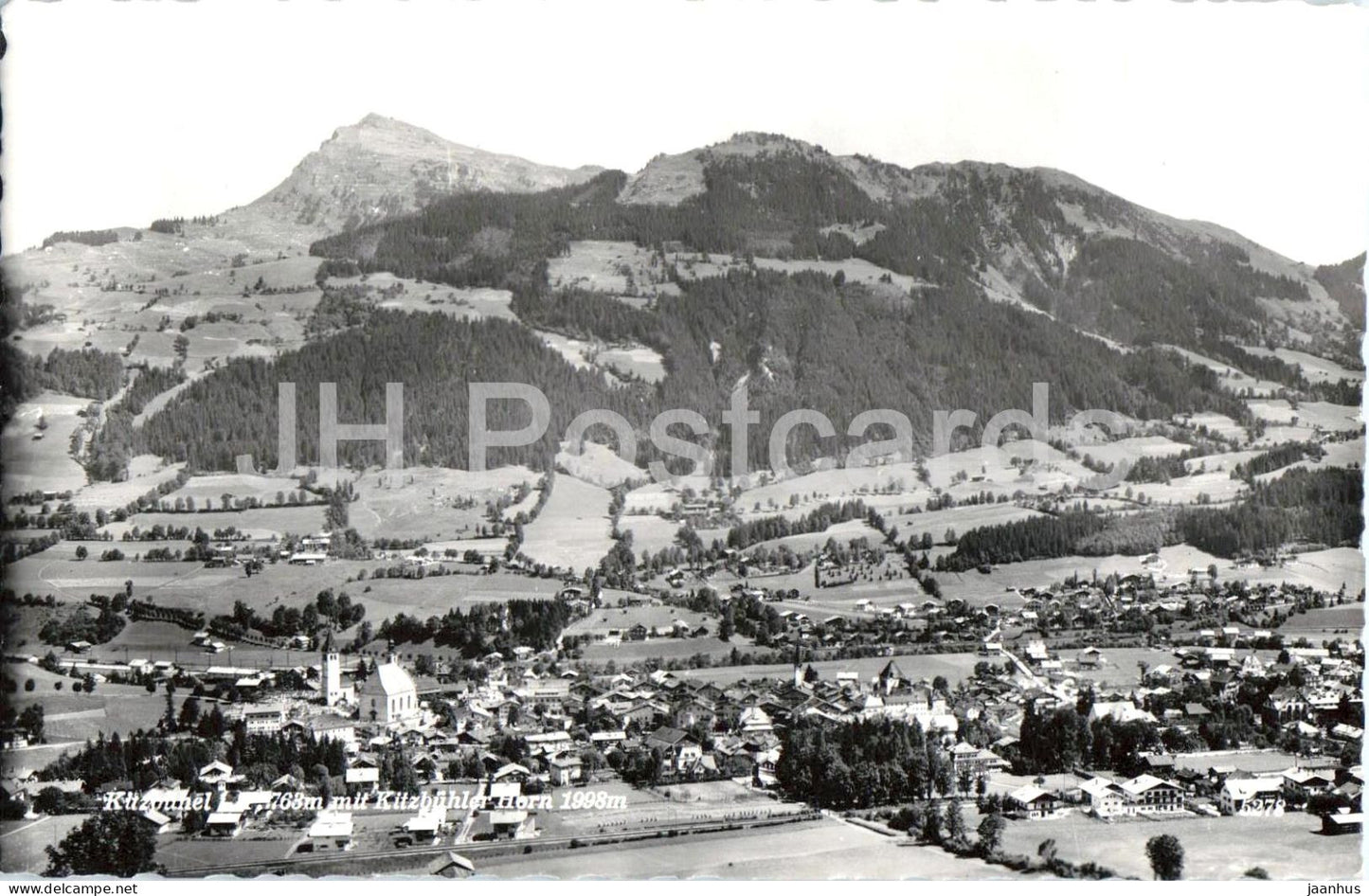 Kitzbuhel mit Kitzbuheler Horn 1998 m - town panorama - Alps - mountains - 5278 - old postcard - Austria - used - JH Postcards