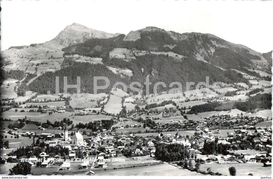 Kitzbuhel mit Kitzbuheler Horn 1998 m - town panorama - Alps - mountains - 5278 - old postcard - Austria - used - JH Postcards