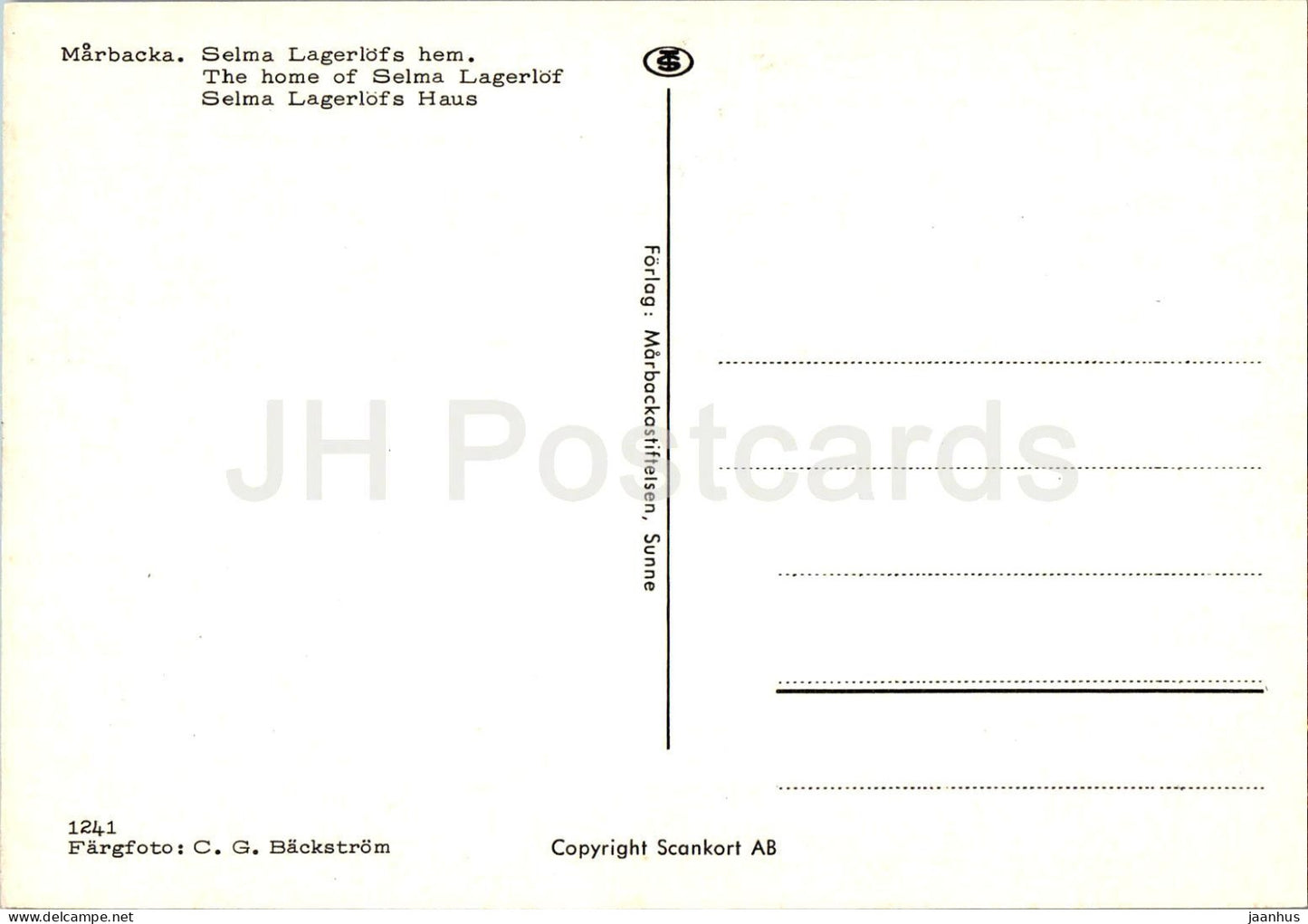 Marbacka - Selma Lagerlof Home - 1241 - Sweden - unused