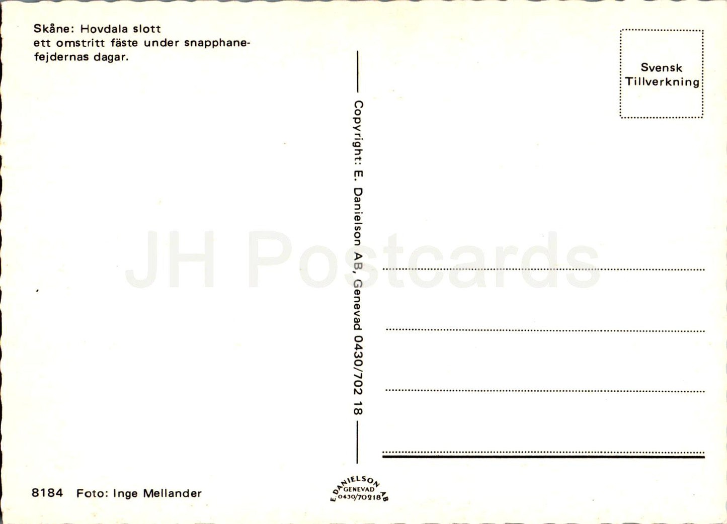 Skane - Hovdala slott - castle - 8184 - Sweden - unused