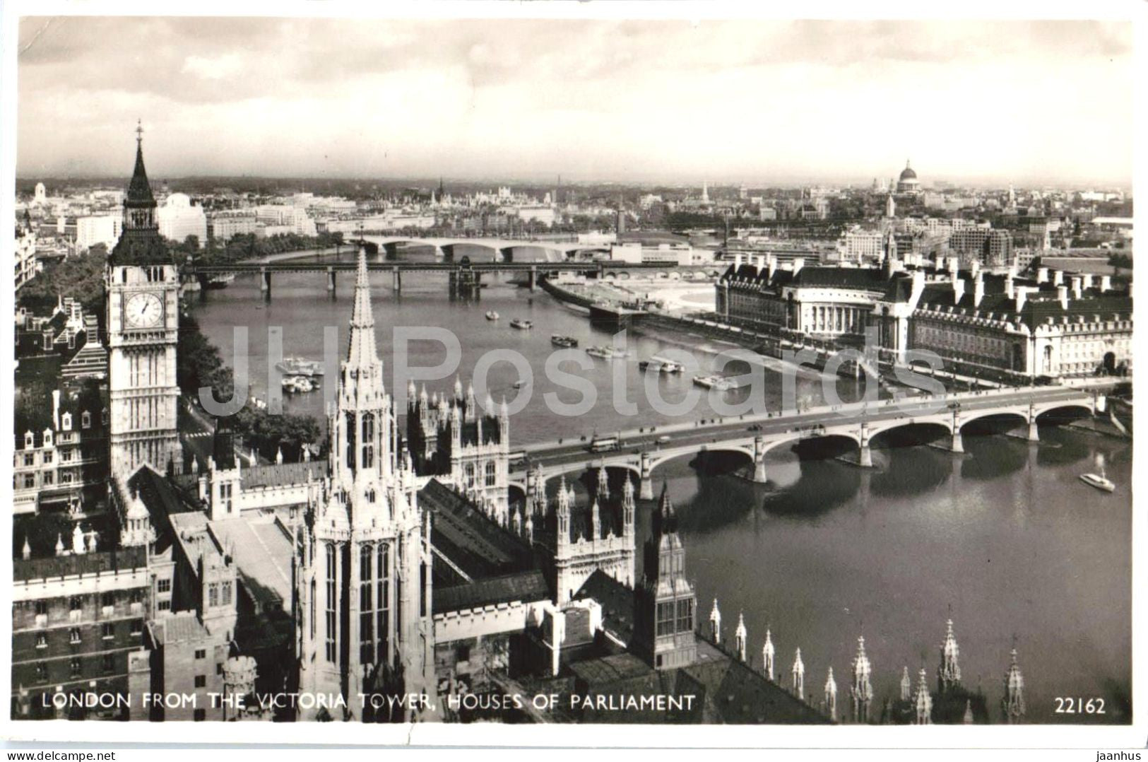 London from the Victoria Tower - Houses of Parliament - 22162 old postcard - 1955 - United Kingdom - England - used - JH Postcards
