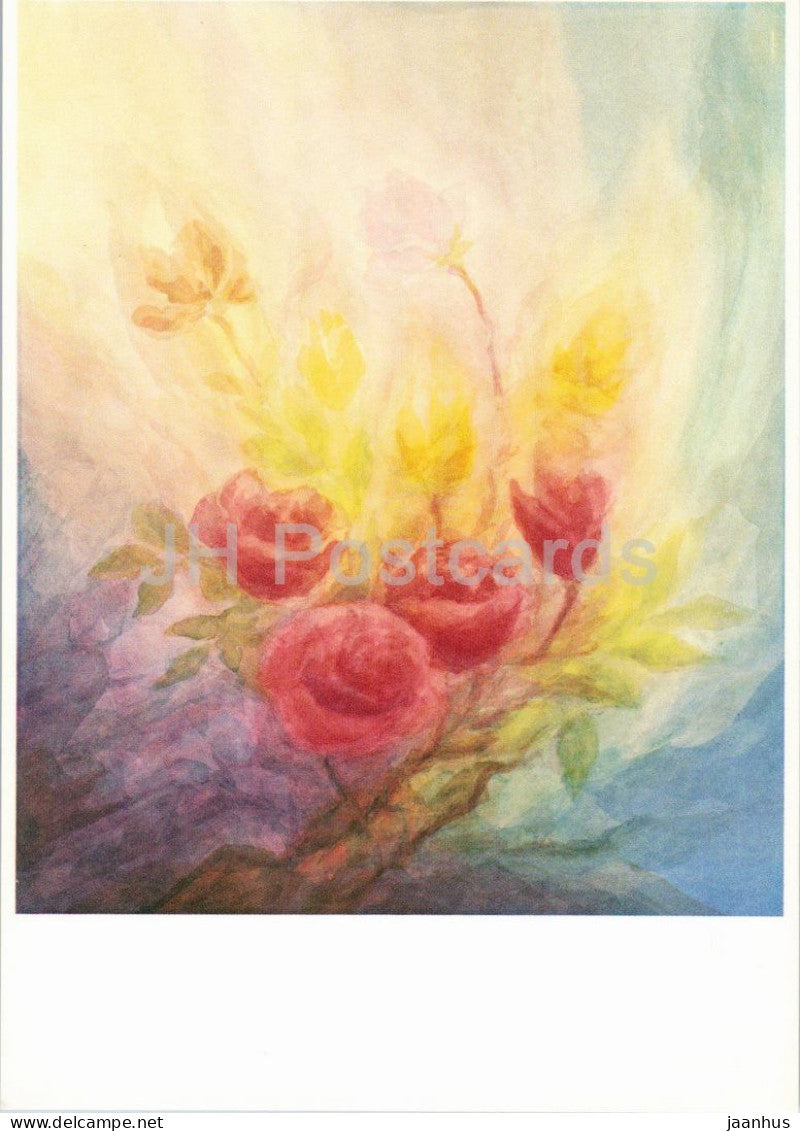watercolor painting by Margarethe Hauschka - Roses - flowers - German art - Germany - unused - JH Postcards