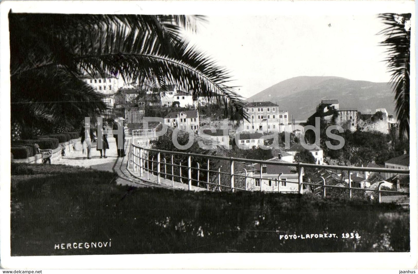 Herceg Novi - Hercegnovi - promenade and old town view - old postcard - 1938 - Yugoslavia - Montenegro - used - JH Postcards