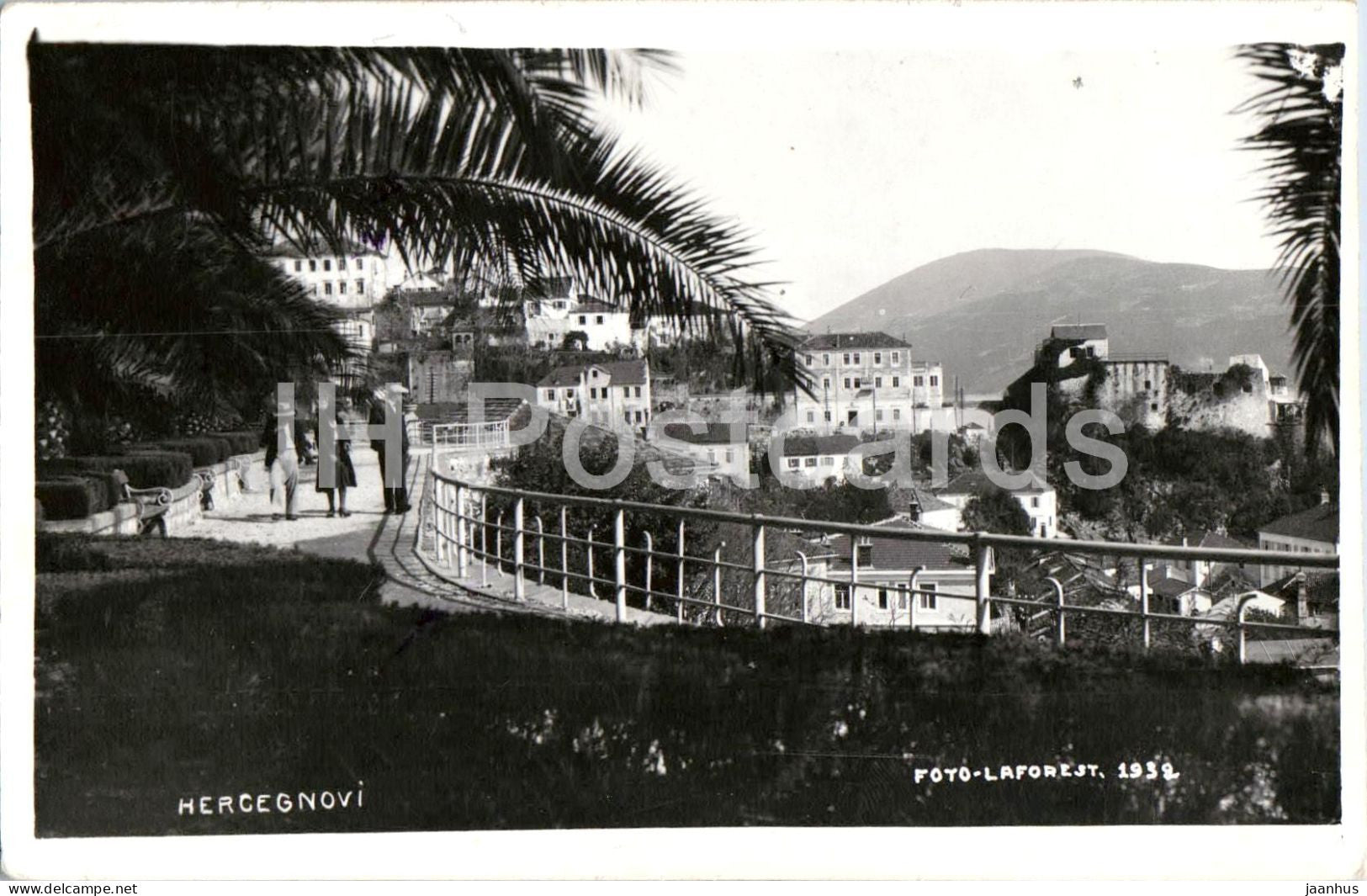 Herceg Novi - Hercegnovi - promenade and old town view - old postcard - 1938 - Yugoslavia - Montenegro - used - JH Postcards