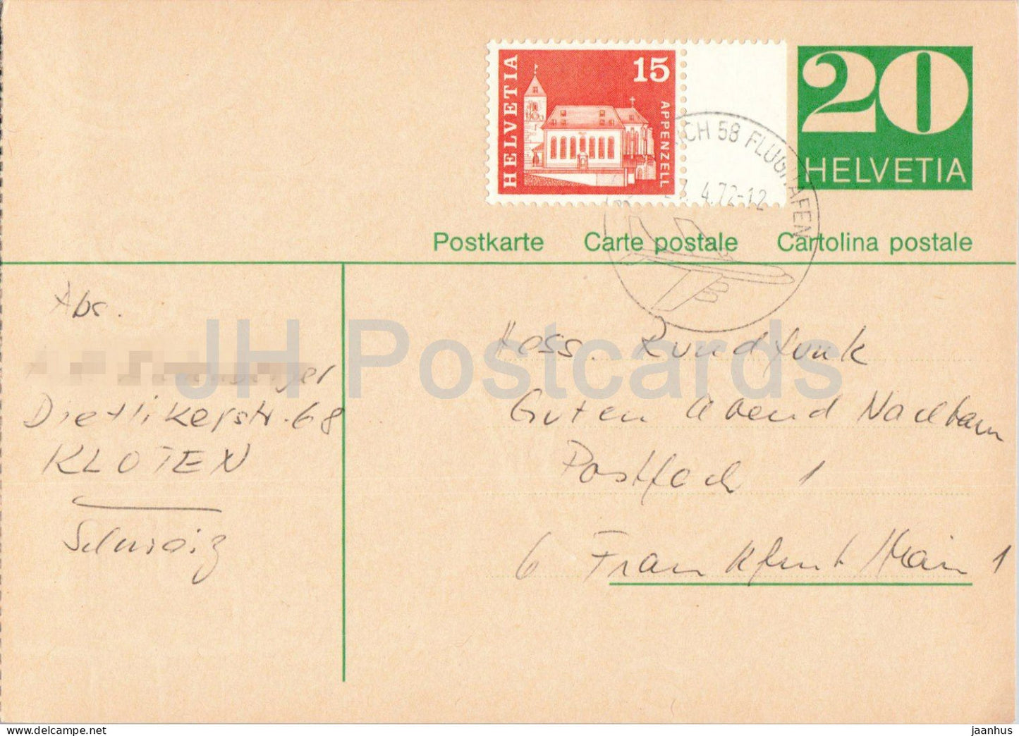 Guten Abend Nachbarn - Hessischer Rundfunk - Flughafen Zurich - postal stationery - 131 - 1972 - Switzerland - used - JH Postcards