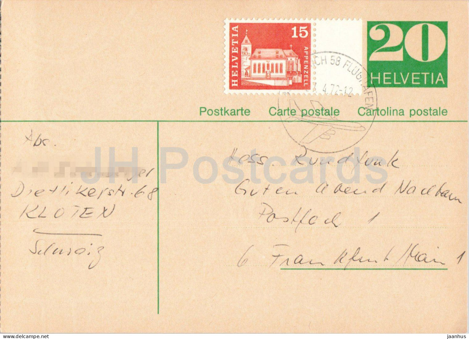 Guten Abend Nachbarn - Hessischer Rundfunk - Flughafen Zurich - postal stationery - 131 - 1972 - Switzerland - used - JH Postcards