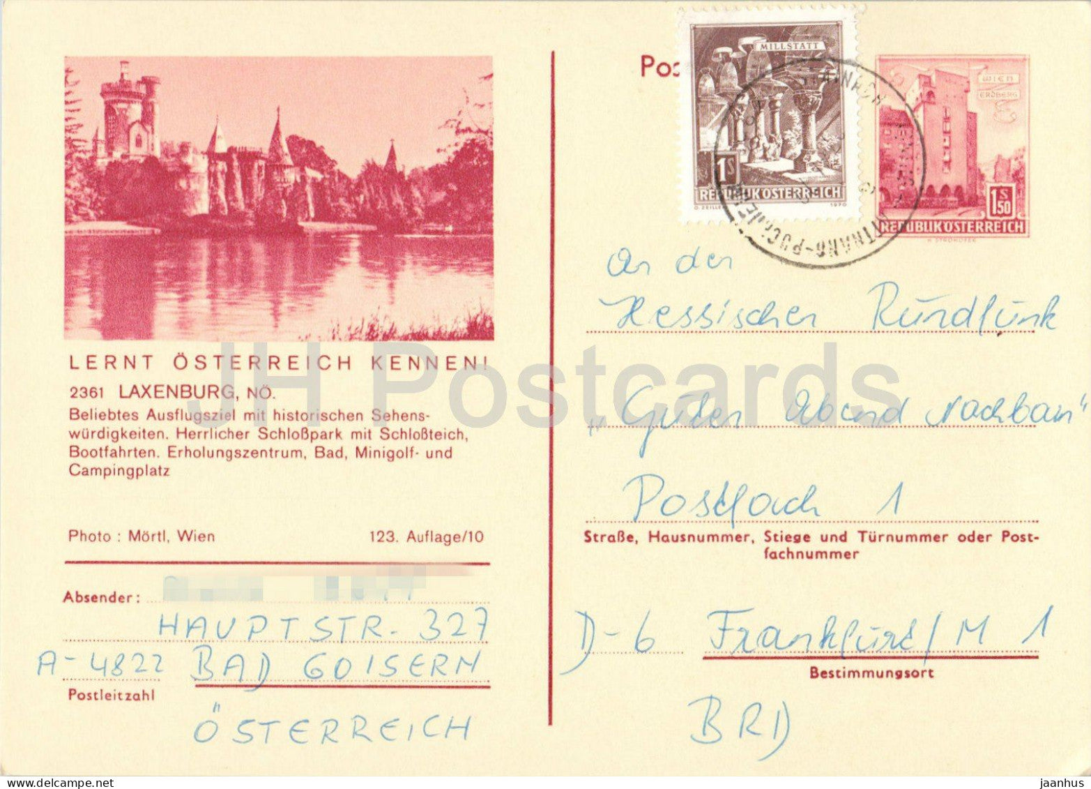 Laxenburg - NO - Hessischer Rundfunk - castle - lake - postal stationery - 1970s - Austria - used - JH Postcards