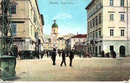 Fiume - Torre Civica - Civic Tower - city view - square - people - old postcard - 1911 - Croatia - used - JH Postcards