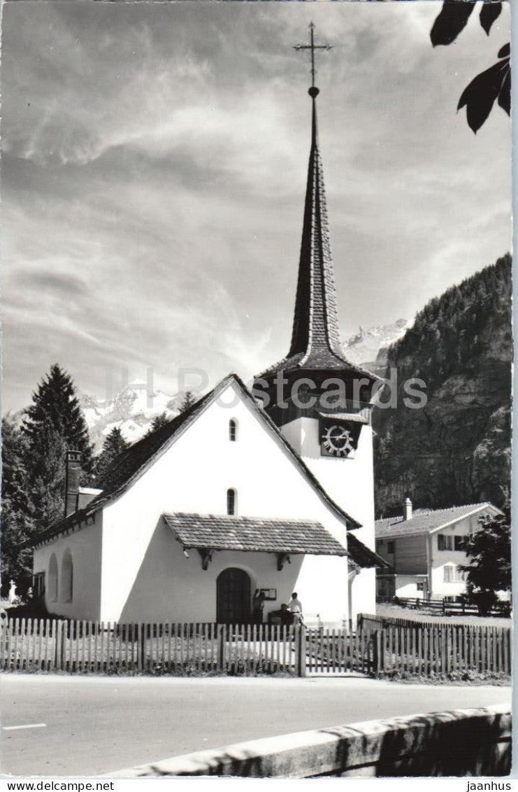 Kirche Kandersteg - Blumlisalp - alpine village - church - 12418 - old postcard - Switzerland - unused - JH Postcards