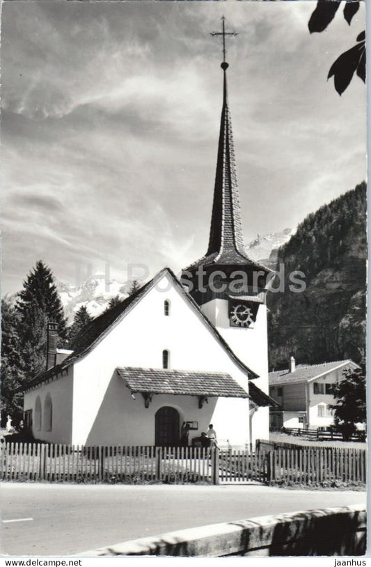Kirche Kandersteg - Blumlisalp - alpine village - church - 12418 - old postcard - Switzerland - unused - JH Postcards