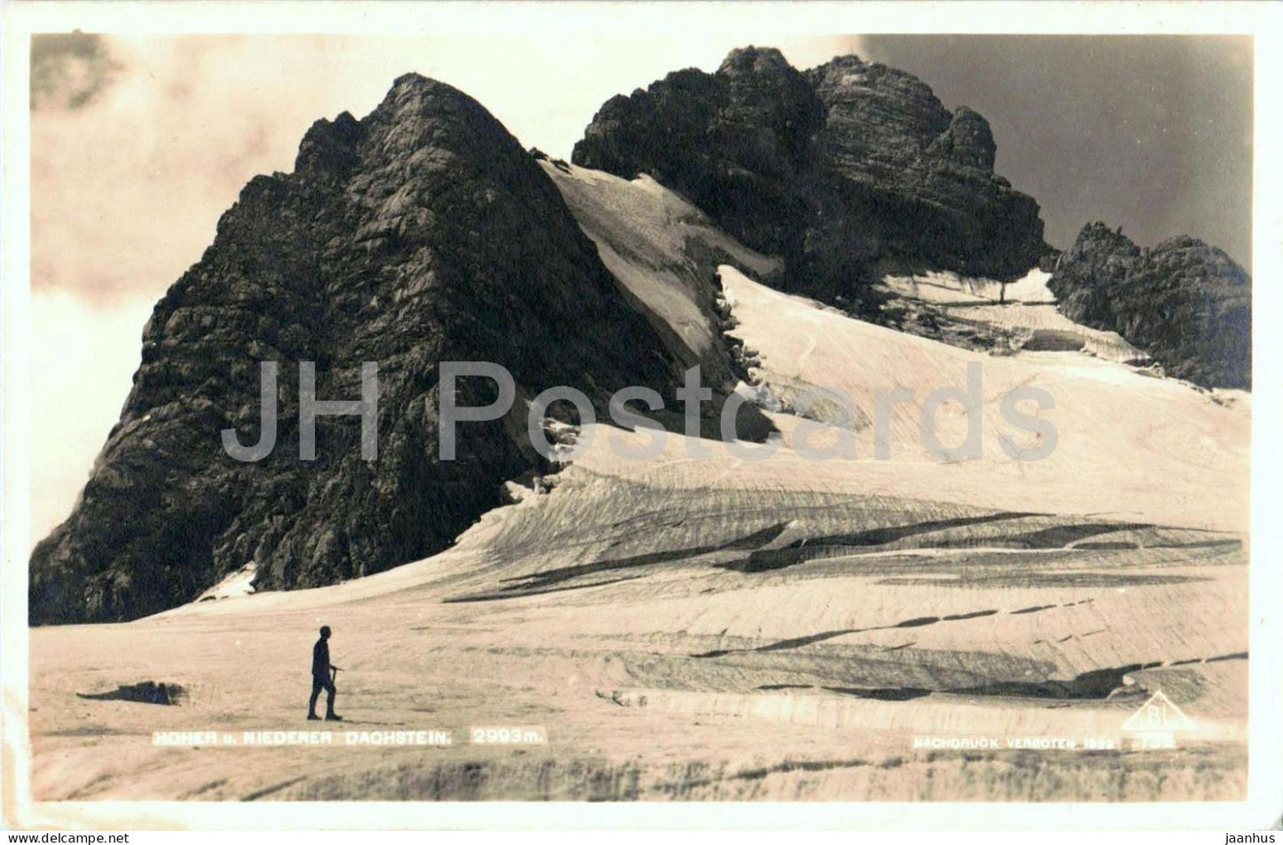 Dachstein - Hoher u. Niederer Dachstein 2993 m - mountaineer - glacier No. 61221 - old postcard - 1927 - Austria - used - JH Postcards