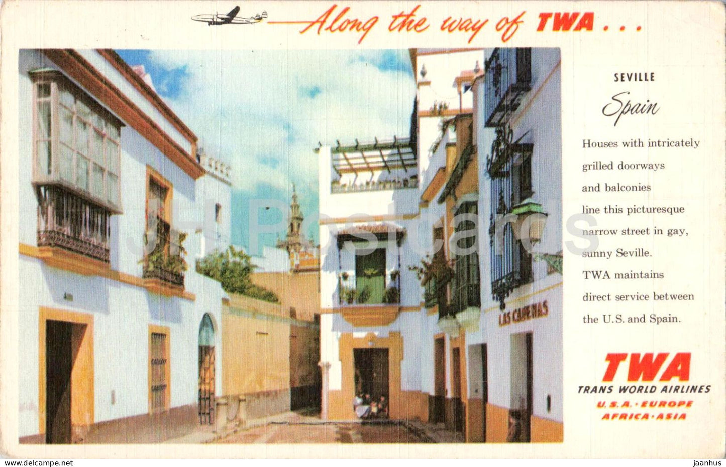Seville - Sevilla - Spain Houses - TWA Trans World Airlines - old postcard - 1957 - Spain - used - JH Postcards