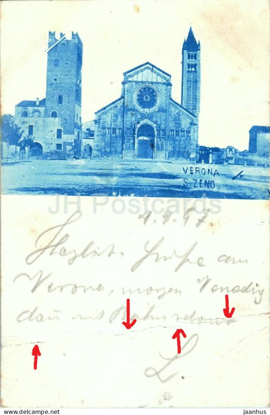 Verona - S. Zeno - cathedral - cyanotype printing - old postcard - 1897 - Italy - used - JH Postcards