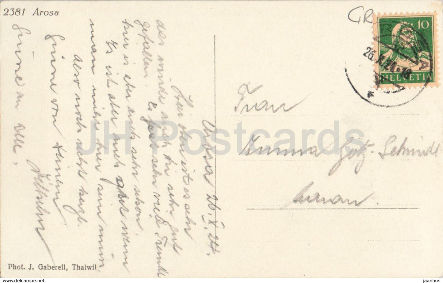 Arosa - vue panoramique avec lac et hôtels - 2381 - carte postale ancienne - 1924 - Suisse - utilisée 