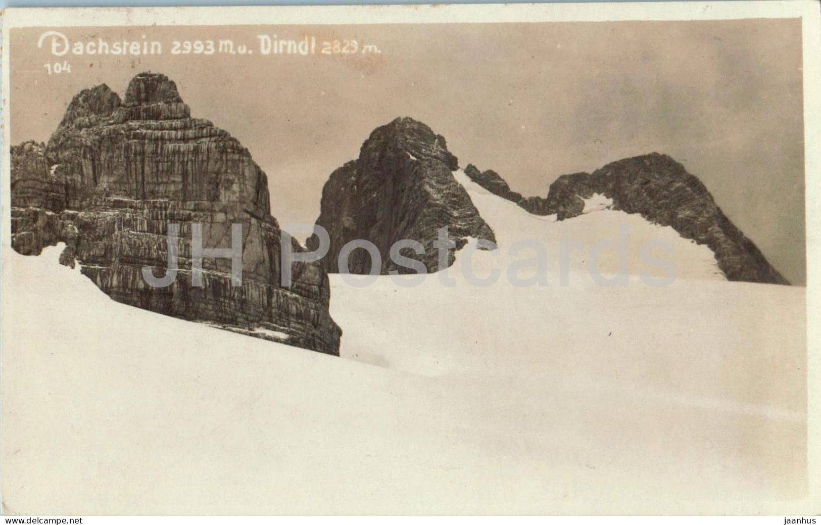 Dachstein 2993 m - Dirndl 2823 m - mountains - glacier - No. 104 - old postcard - 1920s - Austria - used - JH Postcards