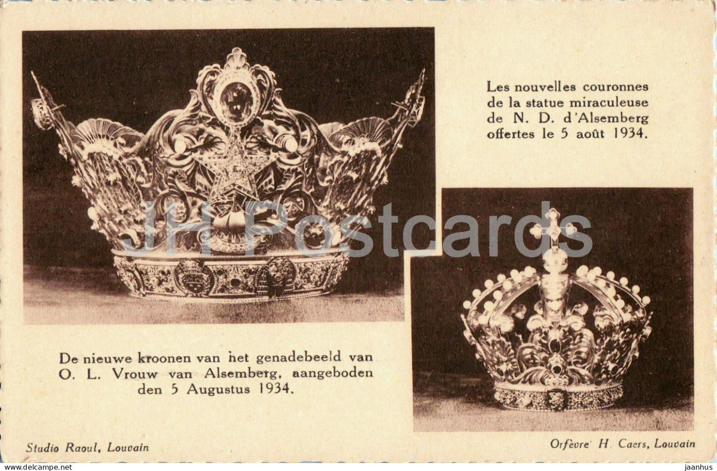 Les nouvelles couronnes de la statue miraculeuse de N.D. d’Alsemberg - crown - old postcard - Belgium - used - JH Postcards