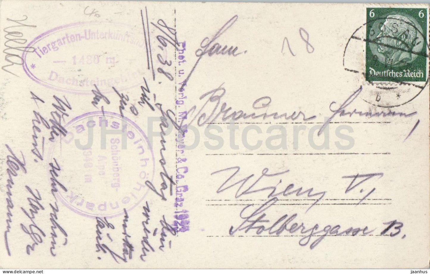 Dachstein 2993 m - Dirndl 2823 m - mountains - glacier - No. 104 - old postcard - 1920s - Austria - used