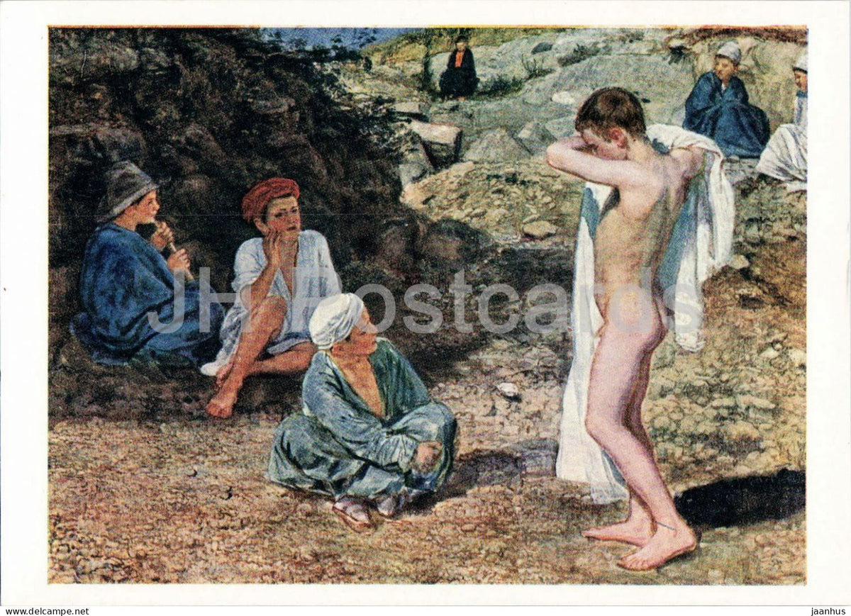 painting by Alexander Ivanov - Seven Boys - naked - nude - Russian art - 1963 - Russia USSR - unused - JH Postcards