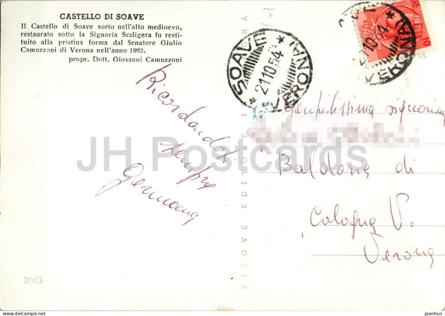 Castello di Soave - Castello Scaligero - mittelalterliche Festung - Multiansicht - 2663 - alte Postkarte - 1954 - Italien - gebraucht