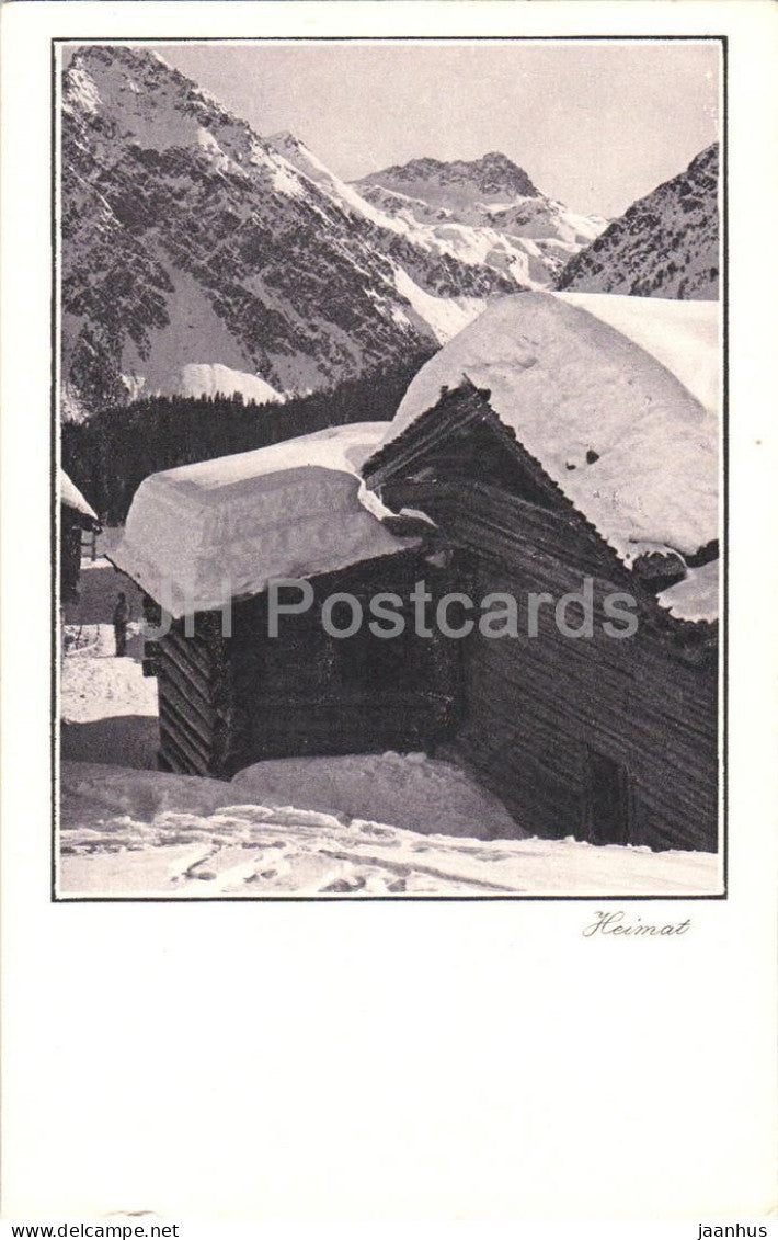 Heimat - wooden house in snow - mountain valley - Alps - Series - 2292 - old postcard - Switzerland - unused - JH Postcards