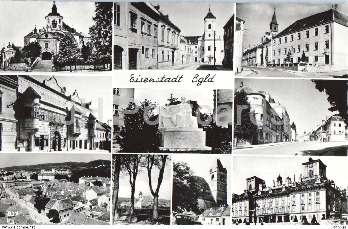 Eisenstadt Bgld - Burgenland - multiview - town views - street - sculpture - 37127 - old postcard - Austria - unused - JH Postcards
