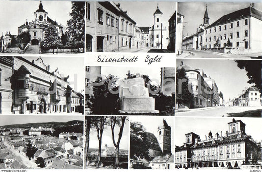 Eisenstadt Bgld - Burgenland - multiview - town views - street - sculpture - 37127 - old postcard - Austria - unused - JH Postcards