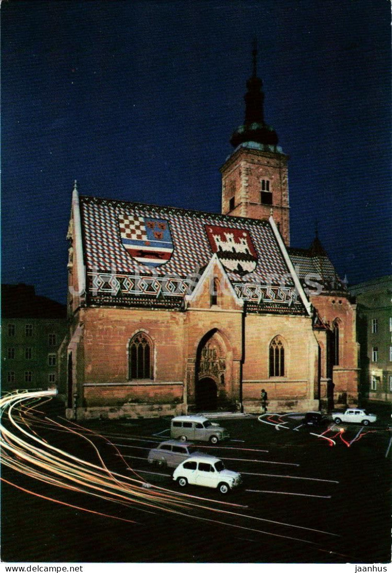 Zagreb - Crkva sv. Marka - St Mark's Church - night view - car - 457 - Croatia Yugoslavia - unused - JH Postcards