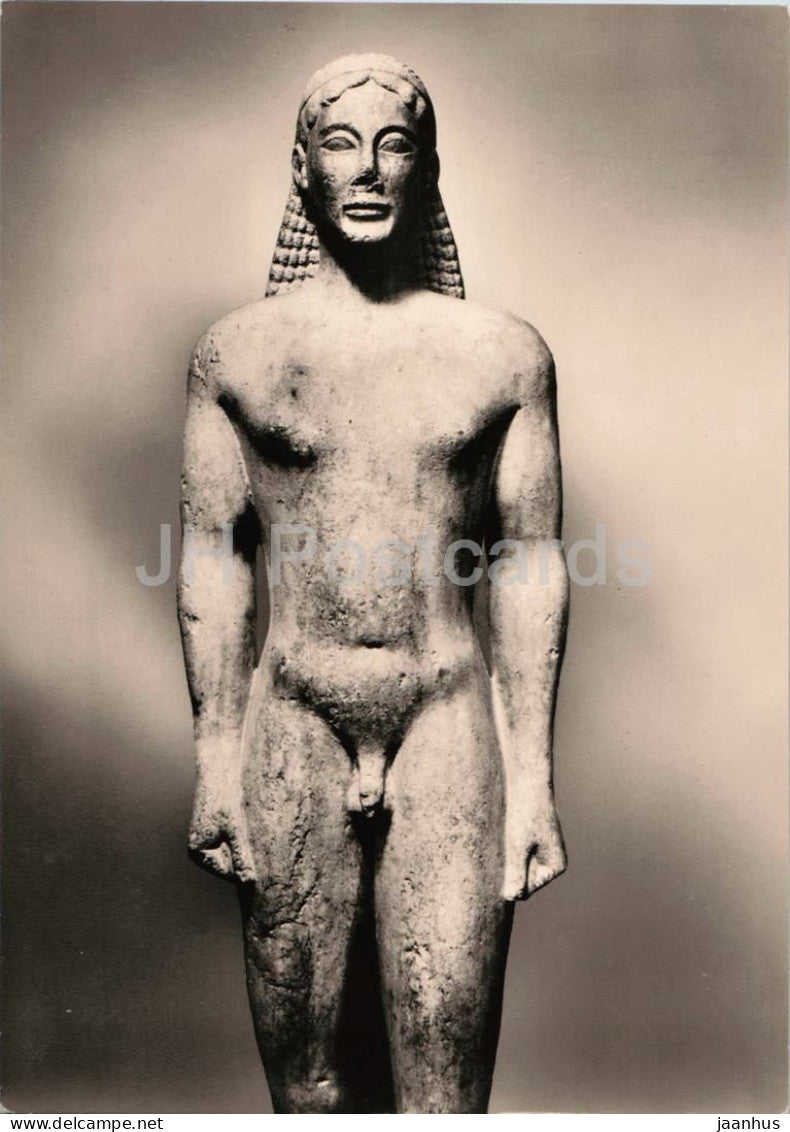 Greek kouros statue - Junglingsstatue - Apollon Ptoios sanctuary in Boeotia - Apollo - ancient world - Germany - unused - JH Postcards