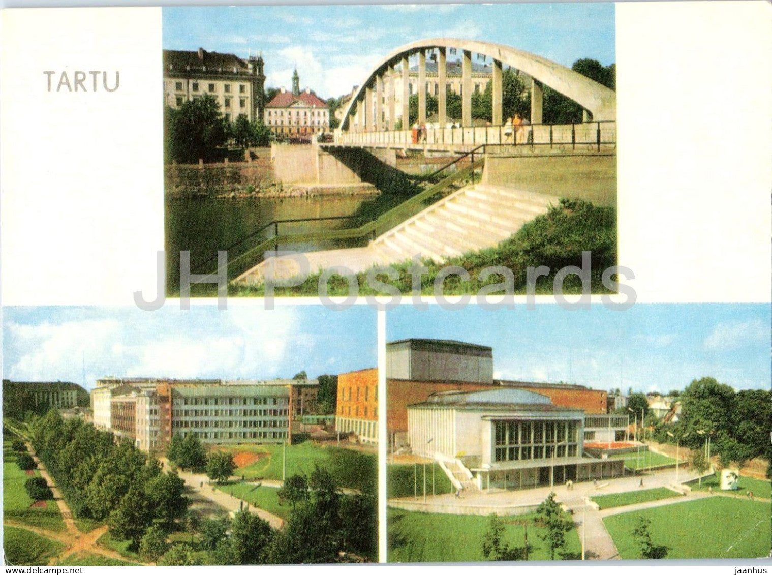 Tartu - pedestrian bridge - Riia Road - Vanemuine Theatre - multiview - 1972 - Estonia - USSR - unused - JH Postcards