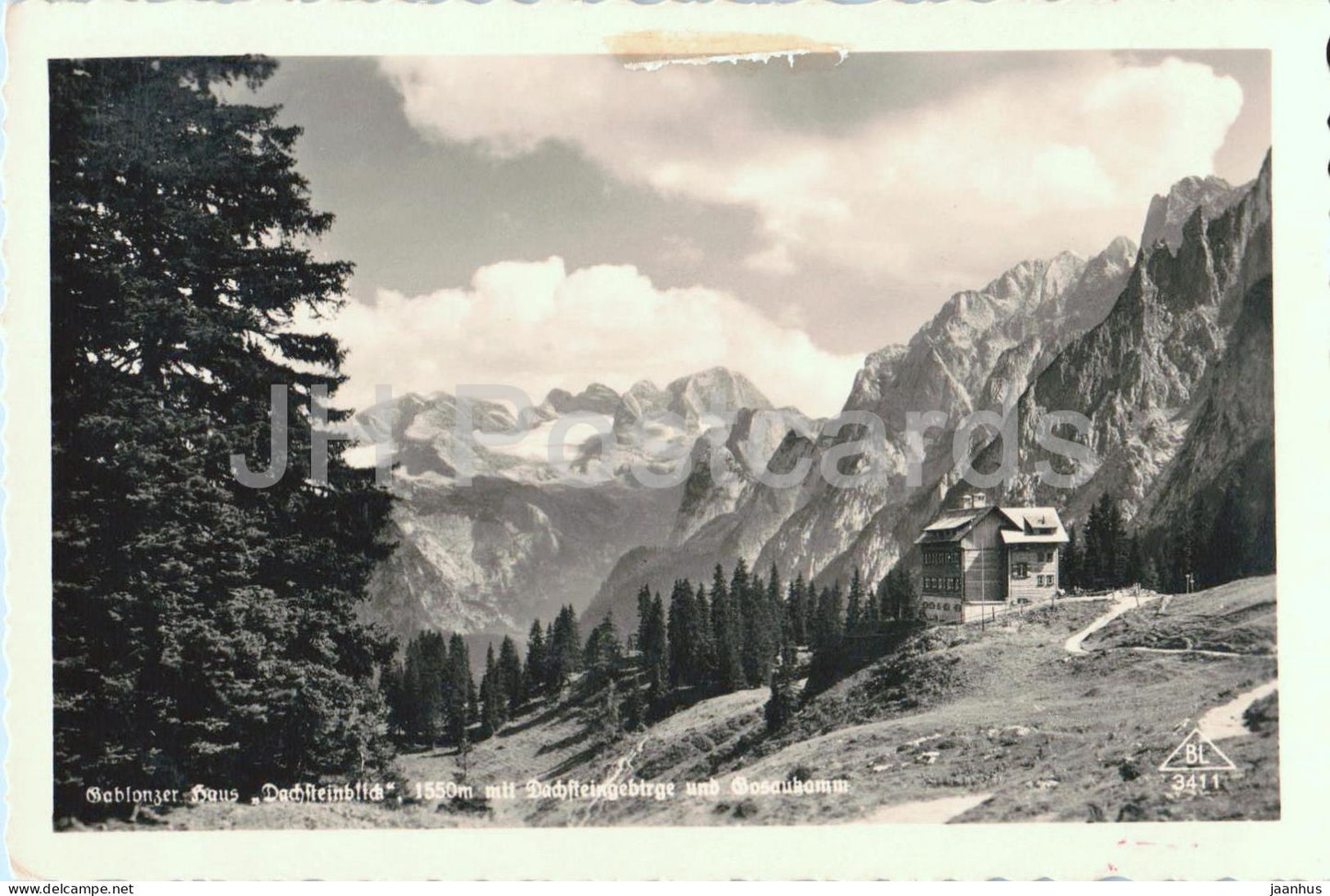 Gablonzer Haus - Dachsteinblick 1550 m mit Dachsteingebirge und Gosaukamm - old postcard - 1939 - Austria - unused - JH Postcards