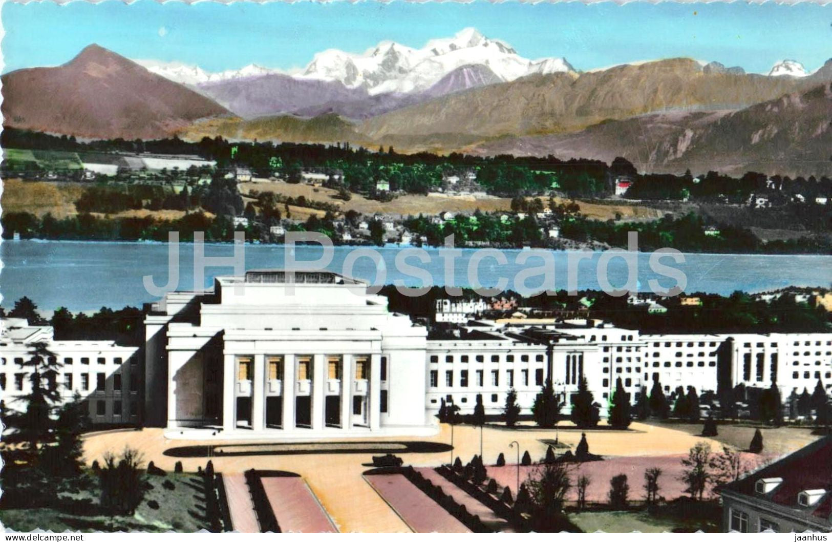 Geneve - Geneva - Le Palais des Nations Vue sur la Ville et le Mont-Blanc - 7182 - old postcard - Switzerland - unused - JH Postcards