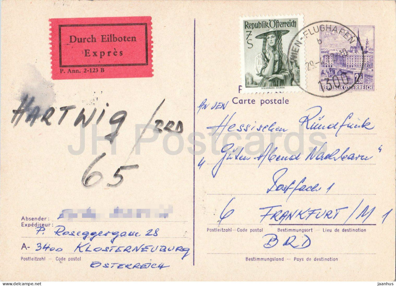 Durch Eilboten Expres - Hessischer Rundfunk - Guten abend Nachbarn - 5 - postal stationery - 1972 - Austria - used - JH Postcards